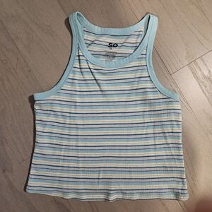 SO Striped Ribbed Tank in Aqua, White & Yellow